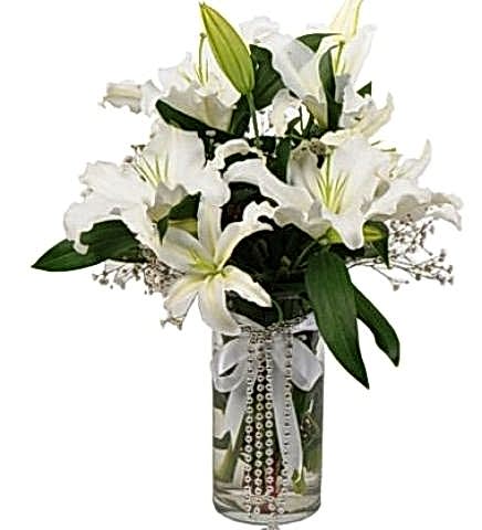 3 DAL Lilyum Çiçek cam fanus içinde